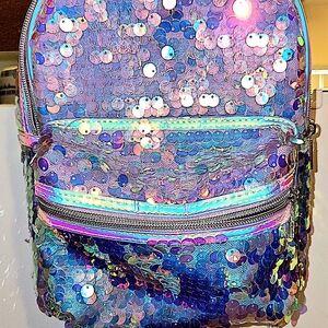Claire's Iridescent Holographic Sequin Mini Backpack - Blue/Purple